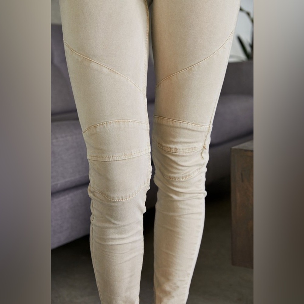 (50188-1-STN) SOLID MINERAL WASH KNEE PATCH DENIM CRINKLE PANTS - Picture 2 of 9